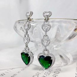 Dangle Earrings Luxury Heart Design Long Mini Zirconia Micro-inlay Beautiful Peach Stone Earring Fashion Bridal Drop