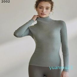 Women Yoga Sweater High Coar Bottoming Shirt Autumn Winter Wool Long Sleeve Puover Jumper