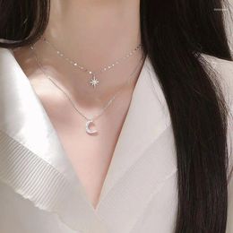 Pendant Necklaces Fashion Double Layer Chain Zircon Star Moon Charm & Pendants Choker For Women Jewelry Collar Dz535