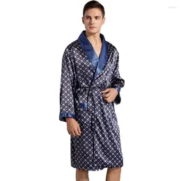 Men's Sleepwear Luxury Silky Satin Kimono Robe 5XL Long Sleeve Bathrobe Oversized Nightgown Summer Home Clothes