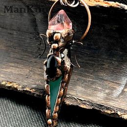 Pendant Necklaces Mankuu Wholesale Vintage Antique Bronze Plating Natural Agate Arrow Amethyst Crystal Necklace Charms Jewellery Unisex