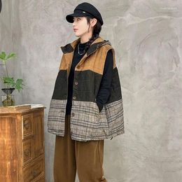 Women's Trench Coats Hooded Women Parkas Plaid Cardigan 2023 Winter Autumn Korean Fashion Loose Lady Sleeveless Vest Warm Coat Female