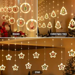 Christmas Decor Curtain Lights, LED Star String Lights, With Santa Claus, Snowman, Elk Dolls, USB PowerED With Remote Control, Dimmable 8 Modes,Christmas,Party Decor