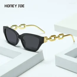 Sunglasses Vintage Cat Eye Women INS Trendy Fashion Small Chain Sun Glasses Elegant Eyeglasses Beach Black Shades Trip UV400