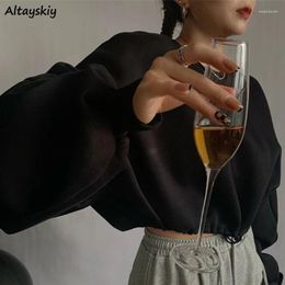 Women's Hoodies Women Solid Chic Batwing Sleeve Casual Cropped Tops Harajuku Drawstring Loose Daily Korean Style All-match Hoodie Simple