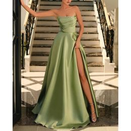 Light Green Strapless Vestidos Prom Dresses Boho De Boda Puff Sleeves A-Line Party Gowns Neck Lace Appliques Bridal Tulle 328 328