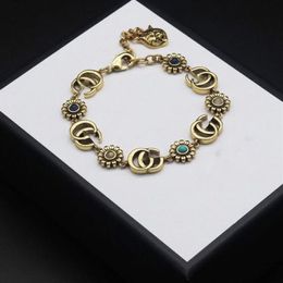 Luxury Design Bangles Brand Letter Bracelet Chain Famous Women 18K Gold Plated Crystal Rhinestone Pearl Wristband Link Chain Coupl233x