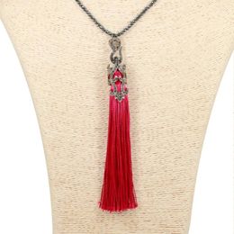 Pendant Necklaces Fashion Silk Fabric Long Necklace Tassel Natural Stone Beads Chain Gifts Jewellery Choker For Women