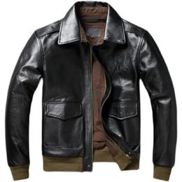 Men's Leather Faux Classic A2 Genuine Horsehide Flight Suit Jacket Coats Men Motorcycle Jackets Autumn 231020