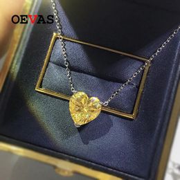 Pendant Necklaces OEVAS 100% 925 Sterling Silver 12*12mm Heart High Carbon Diamond Pendant Necklace For Women Sparkling Wedding Fine Jewelry Gift 231020