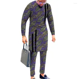 Abbigliamento etnico Design a righe Camicie da uomo stile nigeriano Pantaloni Cera Stampa colorata Indumento Set di pantaloni maschili Abiti da festa di nozze africani