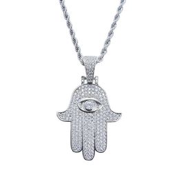 Fashion-Hamsa hand pendant necklaces for men women Hand of Fatima diamonds necklace Judea Arab Religious Protector Jewellery real go283v