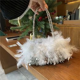 Evening Bags Womens Feather Evening Party Luxury Sequin Clutch Bag Retro Beaded Handbag Messenger Bag Party Banquet Shoulder Bag 231019