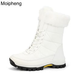 Boots Moipheng Women Snow Boots Warm Plush Comfortable Platform Shoes Lady Lace-up Mid-Calf White Boots Non-slip Winter Shoes Botines 231019