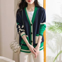 Women's Knits Long Cardigan Luxury Women Korean Fashion Clothes Sweaters For 2023 V-neck Patchwork 90s Vintage Knitwears Jersey