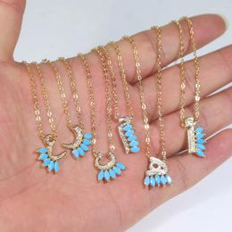 Chains Gold Plated Love Word Arabic Letter Necklace With Blue Turquoises Stone