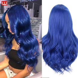 Synthetic Wigs Wignee Long Blue Wig Body Wave Natural Hair Middle Part Synthetic s for Women Black White High Temperature Fiber Lolita 230227