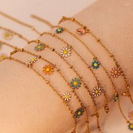 Anklets Sunflower Stainless Steel Foot Chain Ankle Girls Summer Sandle Tobillera Decoration 18k Gold Plated Birthstone For Women