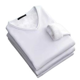 Base Shirt Solid Colour V Neck Thick Plush Men Top for Inner