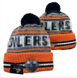 Men's Caps Hockey ball Hats Oilers Beanie All 32 Teams Knitted Cuffed Pom NEW YORK Beanies Striped Sideline Wool Warm USA College Sport Knit hats Cap For Women