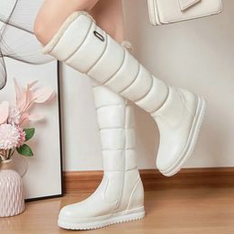 Boots Women Winter Warm Knee High Boots Platform Height Increasing Ladies Snow Boots PU Leather Side Zipper Round Toe Women Boots 231019