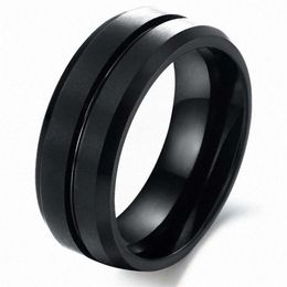 8mm Black Tungsten Ring Men's Charm Wedding Band Polished Edge Matte Brushed Finish Centre Engagement Statement Jewelry243N