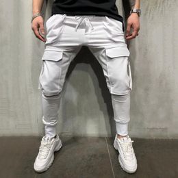 Men's Pants Joggers Men's Cargo Pants Solid Mid-waist Drawstring Sweatpants Men's Casual Harajuku Zipper Multi- Pocket Trousers 231019