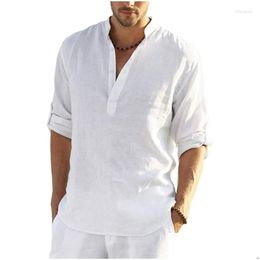 Men'S Polos Mens S Cotton Linen Henley Shirt Long Sleeve Hippie Casual Beach T Shirts Drop Delivery Apparel Clothing Tees Dhxup