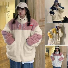 Women's Jackets Women Winter Lamb Wool Coat Colorbblock Thick Soft Plush Patchwork Big Pockets Long Sleeve Drawstring Outdoor Cardigan