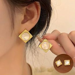 Stud Earrings 925 Sterling Silver Opal Geometric For Women Girl Vintage Square Simple Design Jewellery Party Gift Drop