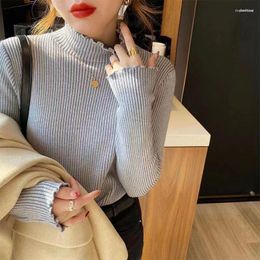 Women's Sweaters Women's Women Pullover Solid Knitted Slim Long Sleeve Autumn Winter Half High Neck Bottom For Warmth Thick One Piece