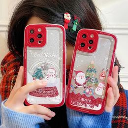 Cell Phone Cases Glitter Dynamic Liquid Case Fashion Girl New Year Gift For iPhone 14 13 12 11 Pro Max X XR XS Christmas Quicksand Cover 231021