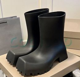 Luxury brand designer trooper women rubber square head rain boot men classics snow boots party boot leather matte suede patent white black green