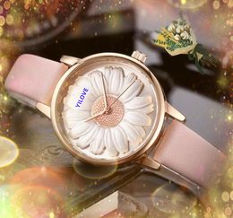 Top Luxury Quality Fashion Watch Women's Leather Strap Waterproof Clock Quartz Movement Flowers Skeleton Lovers Small Dial Three Pins Design Simple Wristwatch