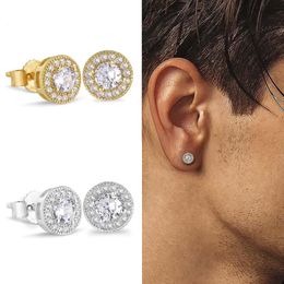 Hip Hop Earrings for Men Gold Silver Iced Out CZ Round Stud Earrings Jewelry for Men Women Gift