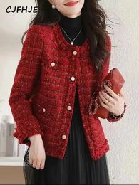 Women's Wool Blends CJFHJE Red Green Woolen Short Women's Jacket Spring Autumn French Fashion Elegant Female Coat Casacos Chaqueta Mujer 231020