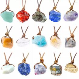 Pendant Necklaces Handwoven Rope Necklace Irregular Ore Natural Crystal Semi Precious Stone Sweater Chain DIY Gift For Women Men Couple