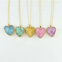 Pendant Necklaces Fashion Gift Jewellery Heart Stone For Making Agates Crystal Necklace Woman DIY Parts