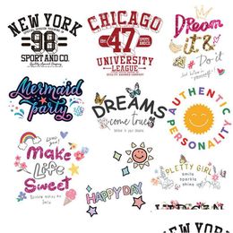 Sewing Notions Diyes Iron On Transferses Clothes Stickers A Level Washable Heat Press Letter Clothing T Shirts Applique Drop Deliver