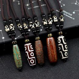 Pendant Necklaces Tibetan Nine-eyed Dzi Necklace Natural Stone Materials Ethnic Beads Dangle Choker Lucky Auspicious Jewelry Gifts