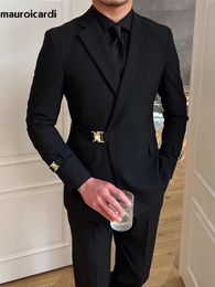 Men's Suits Blazers Mauroicardi Autumn Fitted Black White Smart Casual Wedding Blazer Women Slim Fit Elegant Chic Luxury Designer Clothes 2023 231021