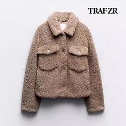 Women's Wool Blends TRAF ZR Jackets Winter 2023 Fleece in Outerwears Vintage Coats and Mixtures Warm Blouse Shirt 231020