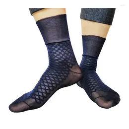 Men's Socks Nylon Mens Silk Sheer Thin Formal Sexy Male Jacquard Business Slip Dress Suit See Through Transparent Sox