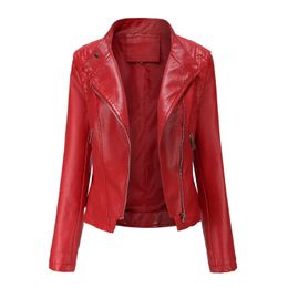 Womens Leather Faux Women Moto Biker Zipper Jacket Spring Motorcycle Autumn Coat In Outerwear Red Beige Black XS 231021