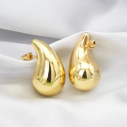 32*18mm Stainless Steel Stud Earrings Punk Smooth 14K Gold Plated Exaggerated Dupes Teardrop Fashion Chunky Hallow Bottega Water Drop Lightweight Ear Charm Jewelry