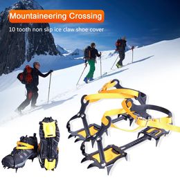 Mountaineering Crampons 1 Pair Mountaineering Cleats Stainless Steel 10 Teeth Ice Climbing Kits Anti-Slip with Carry Bag Adjustable for Men and Women 231021