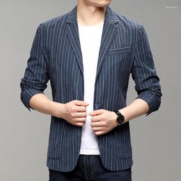 Men's Suits Spring And Autumn Thin Linen Suit Jacket Single Western Cotton Slim Striped