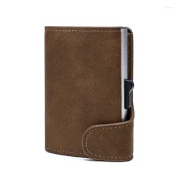 Card Holders PU Leather Metal Box Wallet Business Holder Cases Mini Smart Money Bag Vintage Unisex Pure Purse