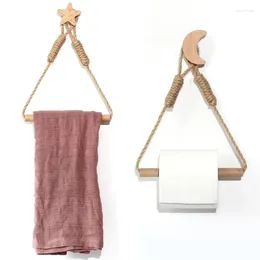 Hooks Wooden Toilet Paper Holder Bathroom Accessories Nail-free Towel Tissue Wall Mounted Triangle