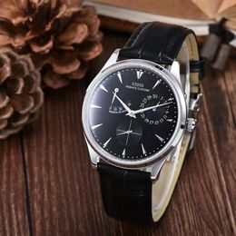 Mens Automatic Watch Mechanical Dual Time Black Blue Leather 12